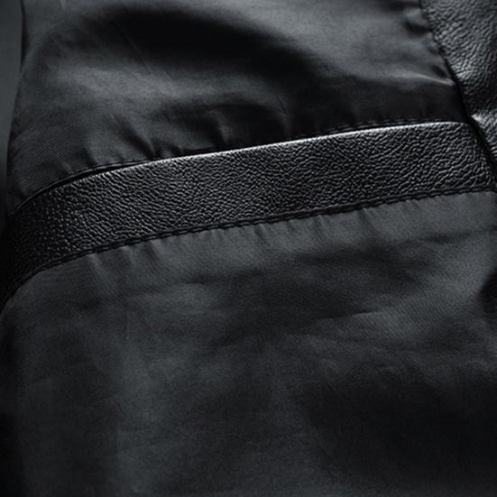 Men Jacket Color Block Slim Windproof Faux Leather Stand Collar Outerwear for Working
