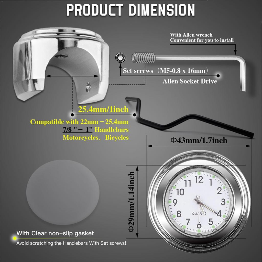 Bicycle Handlebar Clock - Waterproof Clock and Thermometer, Bike Clock