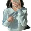 Gentle Style Milk-Toned Soft Pullover with Lapel and Lace-Up Design for Women