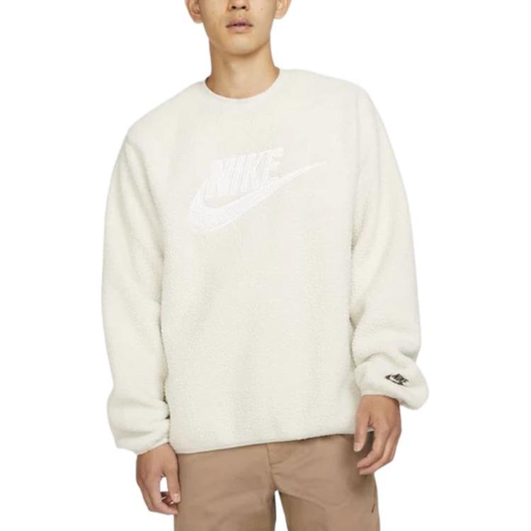 Men's Nike Logo Embroidered Loose Suede Round Neck Pullover Beige DD5018-072