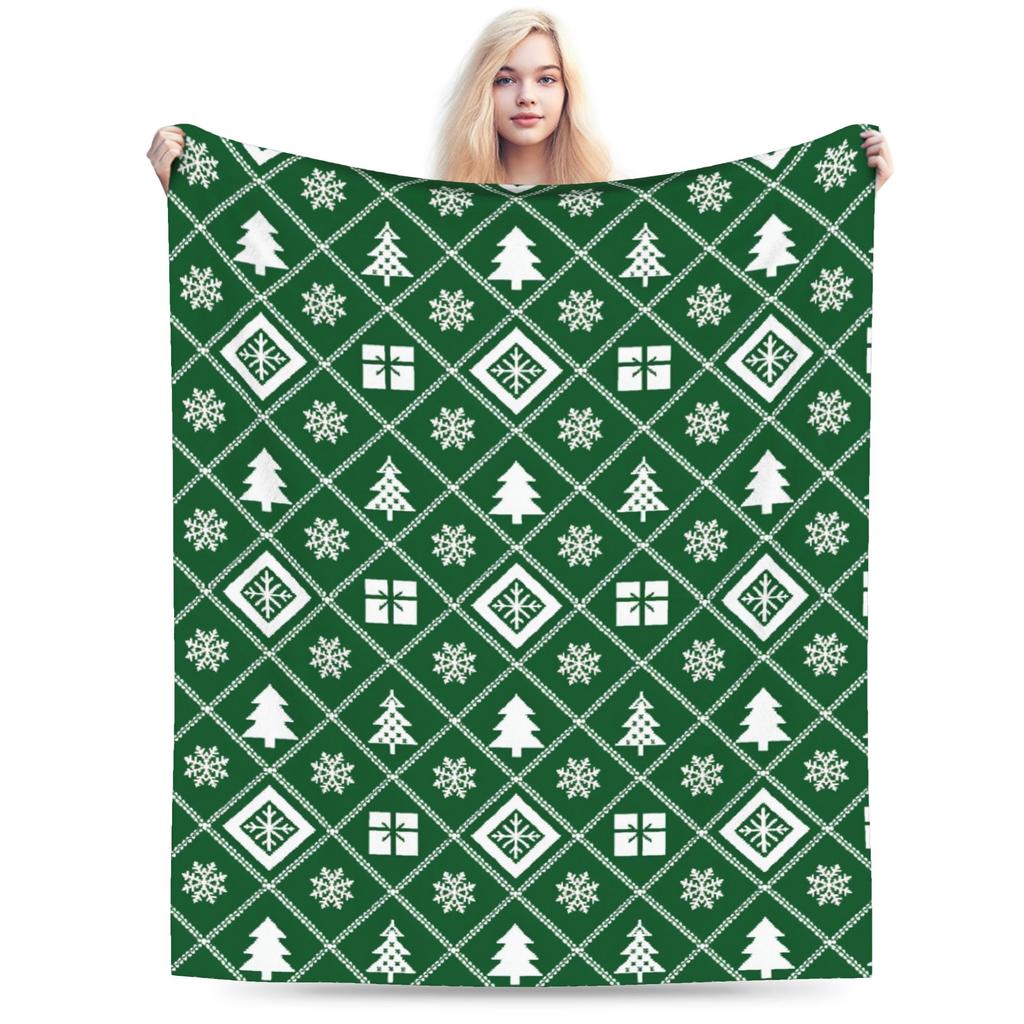 Winter Snowflakes Christmas Santa Claus Checkered Snow Blanket Ultra-Soft Flannel Throw Blankets Comfortable Bedding Throws
