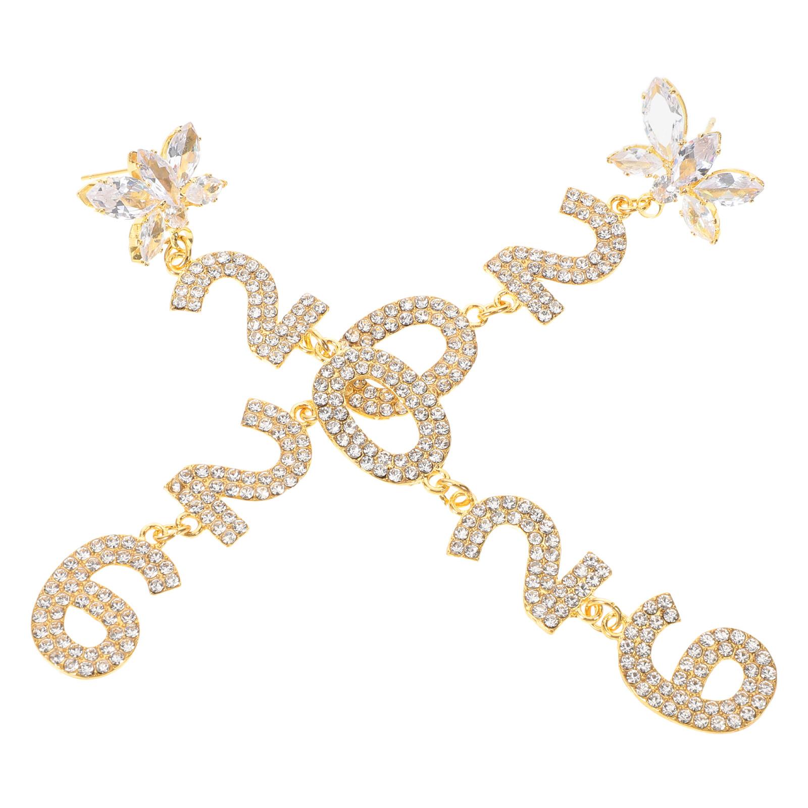 

1Pair Rhinestone Butterfly Dangle Earrings 5.5 Golden Color New Year Bridal Statement Jewelry for Women Trendy Holiday Birthday срібний