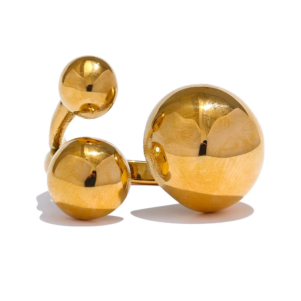 

Yhpup Personalized Stainless Steel Ball Hollow Golden Ring Stain Less Metal Trendy Fashion Versatile Jewelry Waterproof New 7