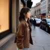 Women's Khaki Suede Short Jacket - 2025 Spring/Autumn Korean Loose Retro Petite Style