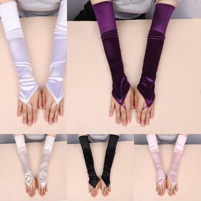 Solid  Retro Women Gloves Satin Long Fingerless Gloves New Hook Finger Gloves  Wedding Bride