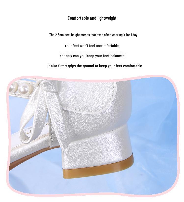 Süße Schleife Perlen Weiche Sohle Prinzessin Hoher Absatz Lederschuhe für Kinder