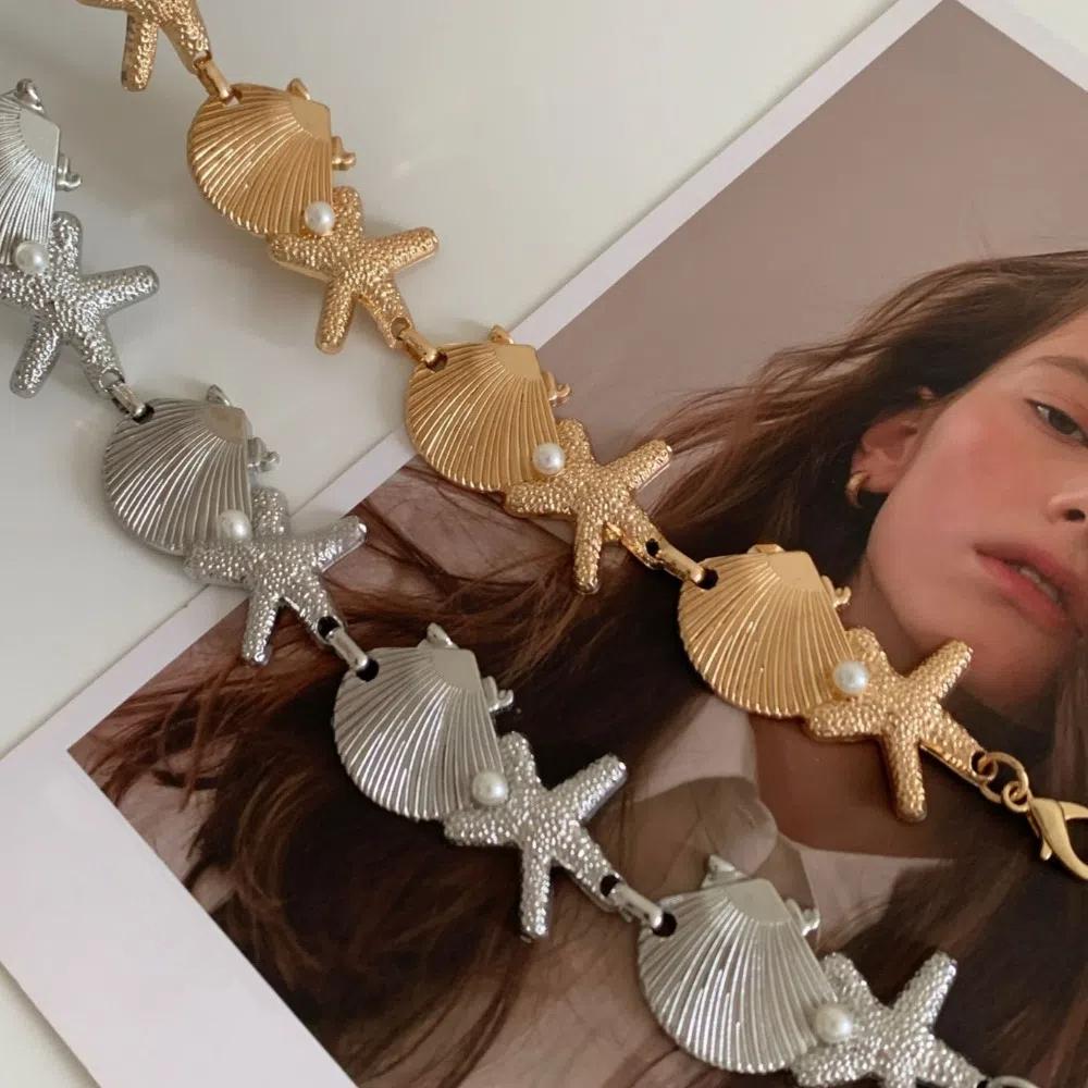 Zinc Zinc Alloy Pearl Shell Starfish Waist Chain Ornaments Starfish Beach Body Chain  Girls Couple Gift