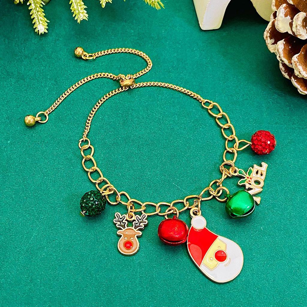 High Quality 2026 Christmas Chain Bracelet, Alloy Drip Oil Christmas Tree Elk Bells Diamond Snowflake Gift Bracelet