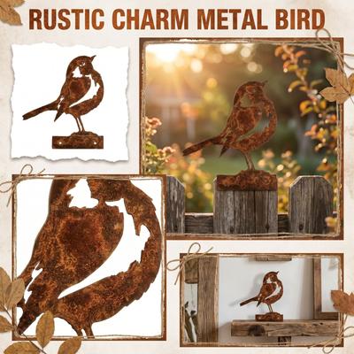 Rustic Metal Bird Wall Decor Outdoor Iron Bird Sculpture Garden Ornament with Mounting Holes for Easy Installation