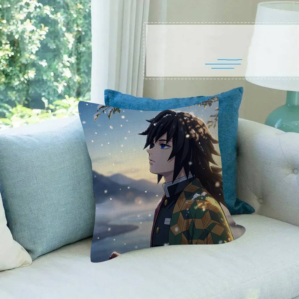 Cartoon Figure Giyu Tomioka   Cushion Cover Pillowcase Upholstery Sofa Throw Pillow Home Decor Pillowcas