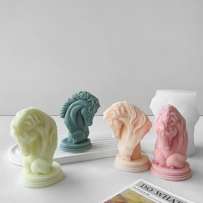 Wonderful DIY Animal Plaster Resin Ornaments Mould Home Decoration Crafts Making Molds 3D Horse Head Aroma Candle Silicone Mold
