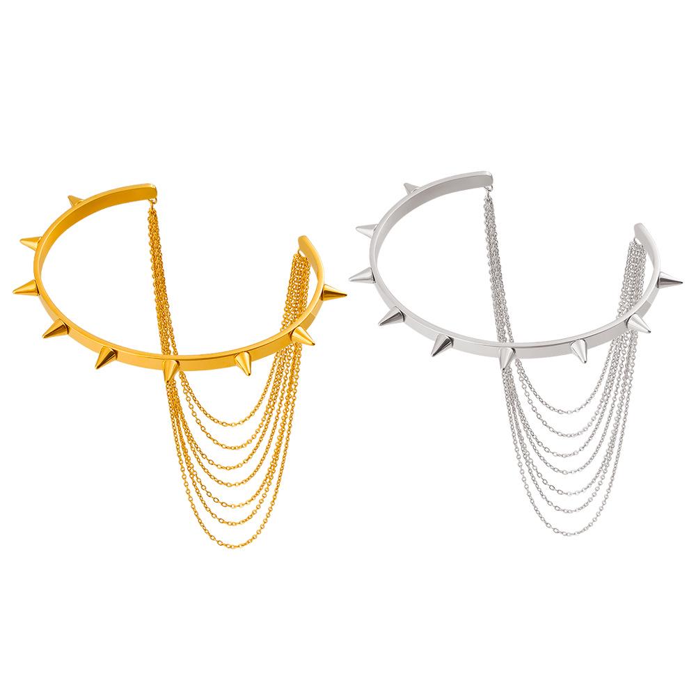 European-American Tassel Armband: 18K Gold U-Shaped Titanium Steel Bracelet