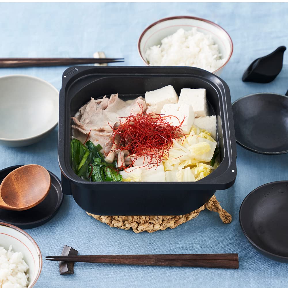 Square pot sutto 18 x 8 Doshisha cm, two-handled pot, black,