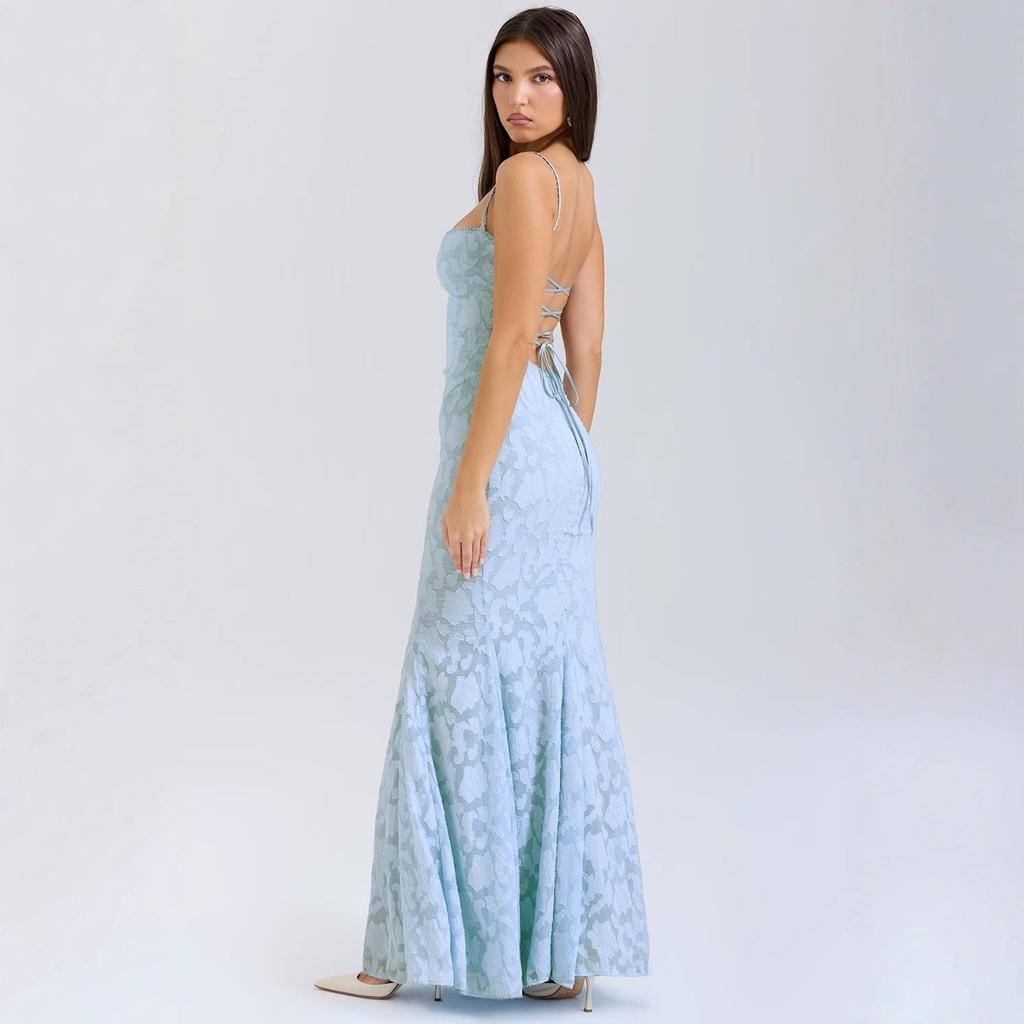 French niche suspender dress women's autumn vacation style elegant waist strap super long fishtail dress