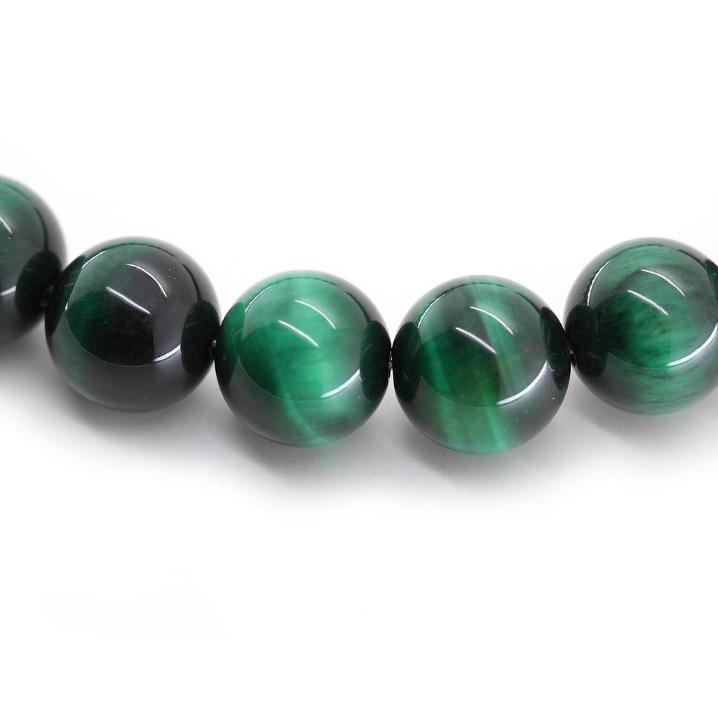 [Ishiki] 4A Natural Stone Green Tiger Eye Prayer Bead Necklace 12mm - A Power Stone That Attracts Wealth and Career Success! [n169]