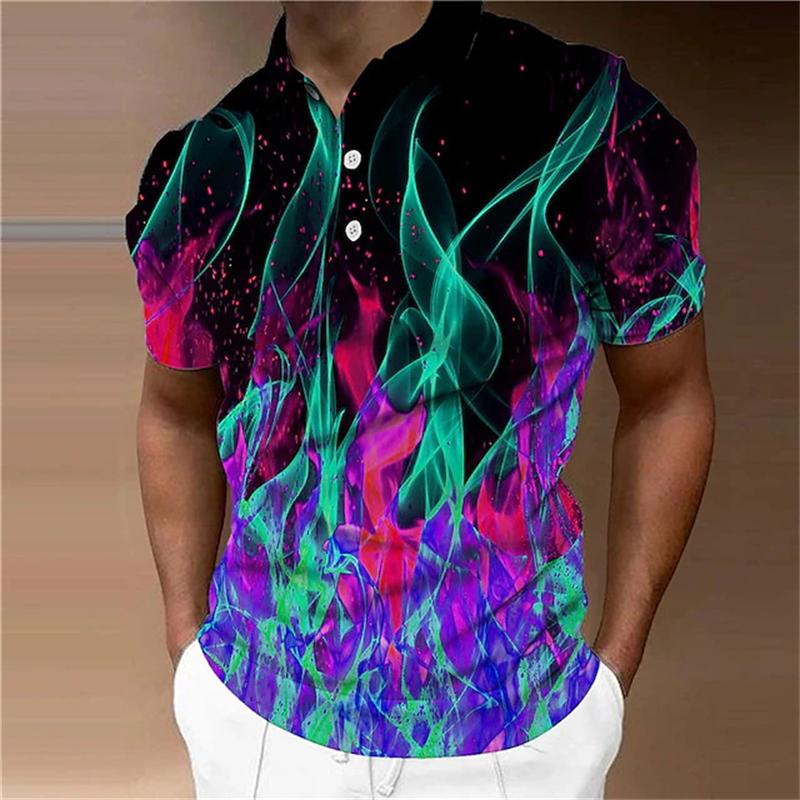 3D Print Colorful Flame Graphic Men Short Sleeve Tops New Outdoor Streetwear Men Clothing