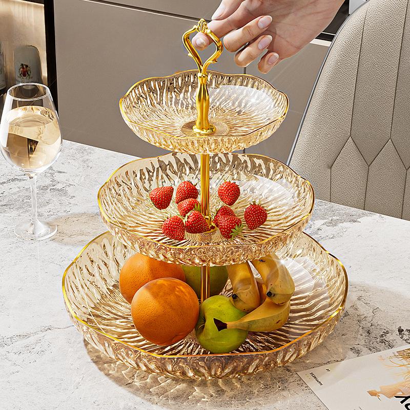 Flower Language Multi-Layer Fruit Plate Living Room Home Coffee Table Light Luxury Crystal Plate Hotel Front Desk Candy Plate Snack Plate