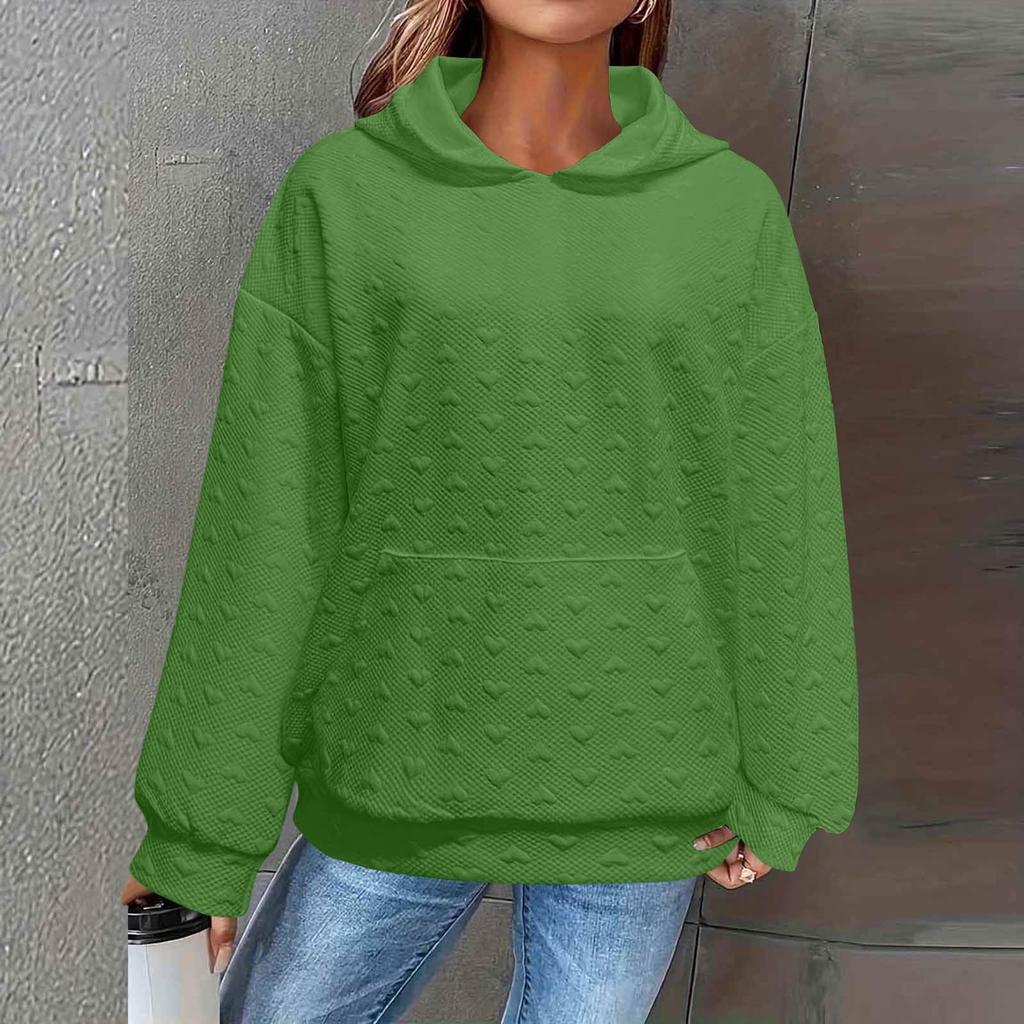 Women's Fashionable Casual Solid Color Long Sleeved Hooded Pocket Pullover Sweater Sweatshirt Top