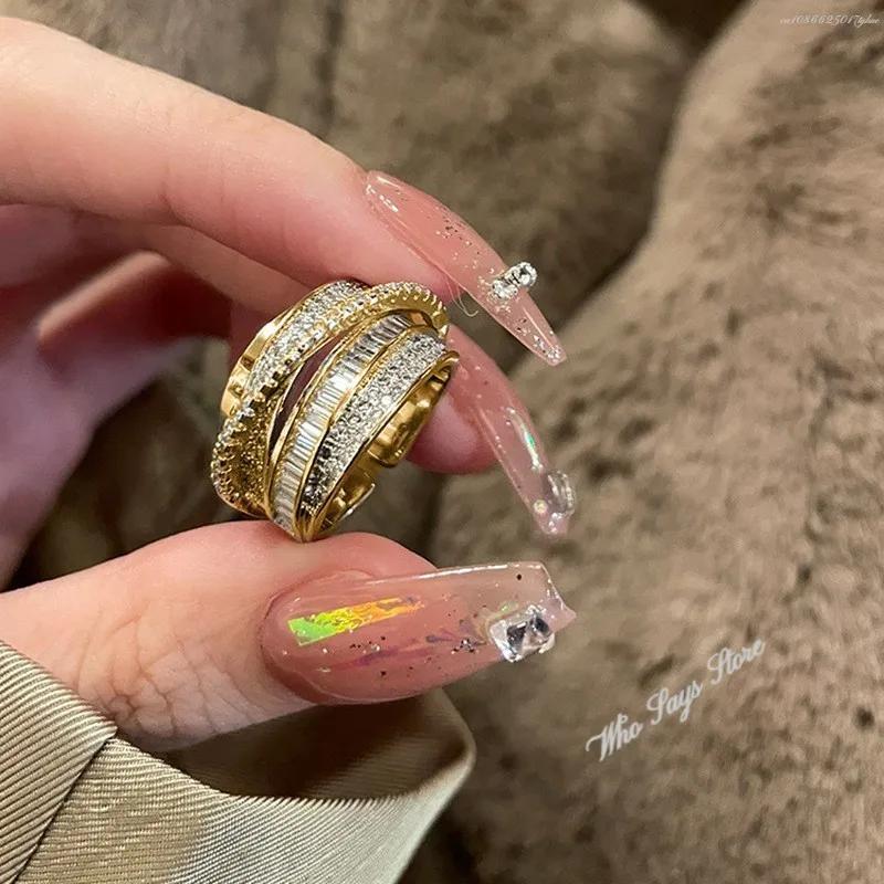 Korea New Fashion Jewelry Exquisite Silver Color Zircon Ring Elegant Women's Opening Adjustable Wedding Gift Luxury Accessory