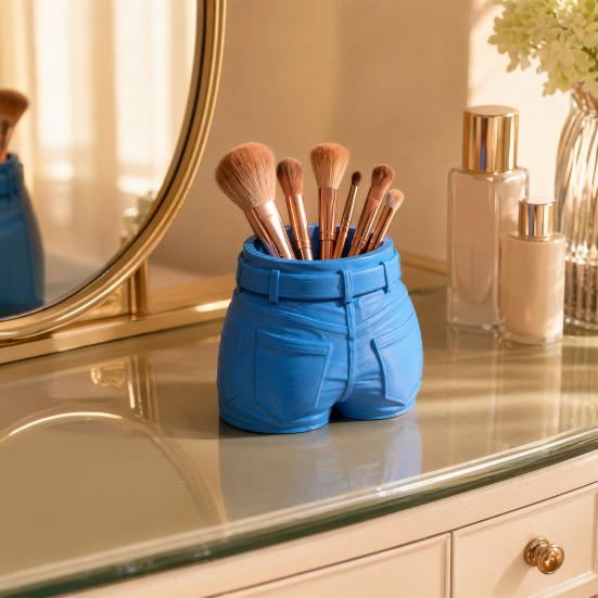 3D Printed Jeans Pen Holder, Desk Makeup Brush Organizer, Creative Pants Shape Pencil Cup for Office, Teacher Student Gift