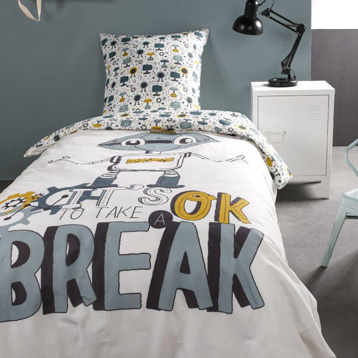 Parure de couette 140 x 200 "Take a break" Réversible 100% Coton / 57 Fils/cm²
