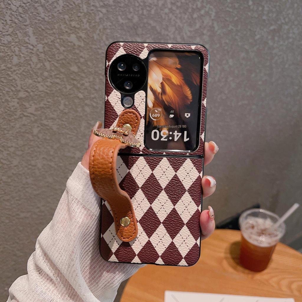 Rhombus Wrist Strap Case for OPPO Find N2/N3 Flip Foldable Phone