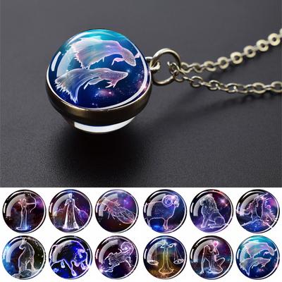 12 konstelacji naszyjniki znaki zodiaku szklana kula wisiorek dwustronny naszyjnik dla kobiet skorpion koziorożec waga biżuteria prezent