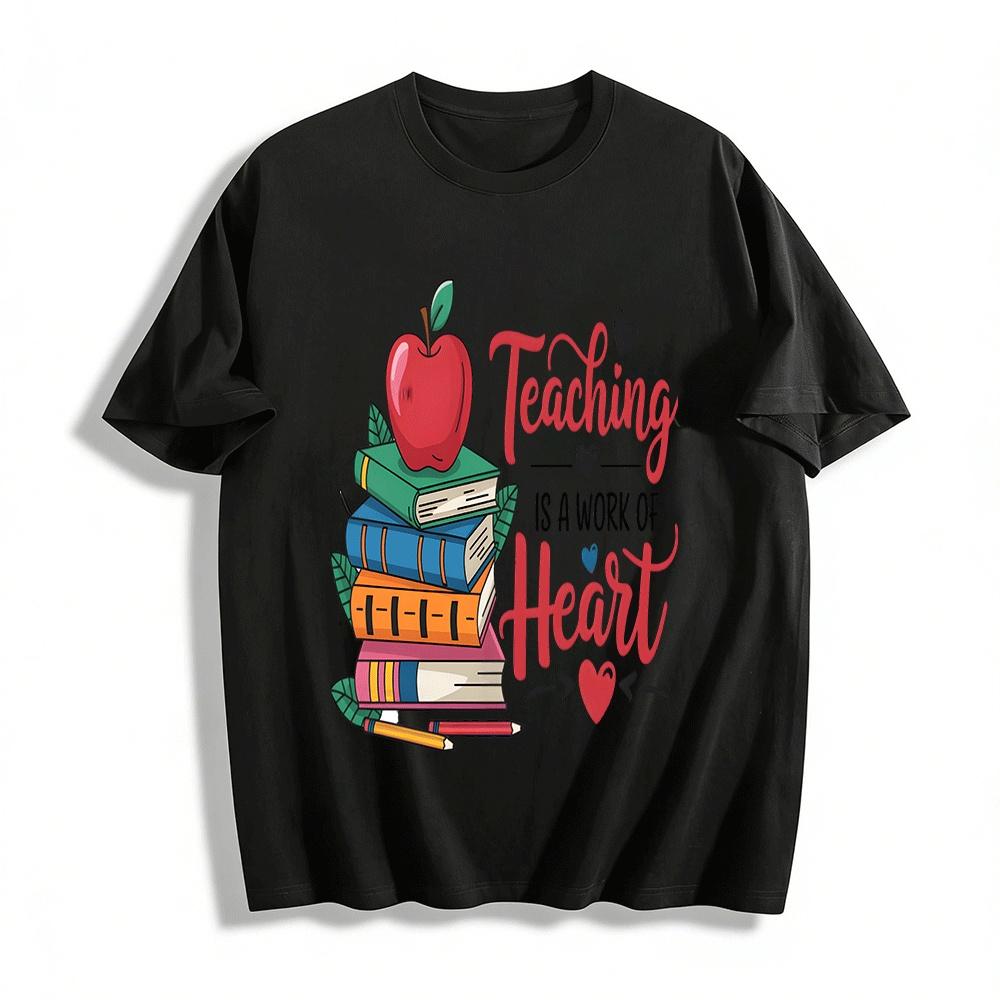Teaching Is A Work Of Heart Teacher Printed Top Pure cotton T-shirt XXS
