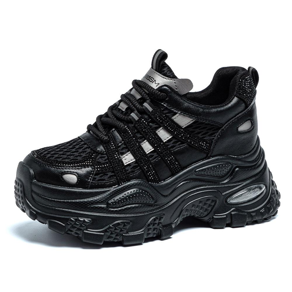 

Autumn mesh diamond-encrusted dad shoes women s autumn new thick-soled heightening fashionable versatile sports and leisure shoes 40 чорний