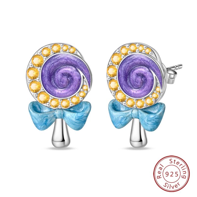 New 925 Silver Bee Butterfly Pink Lily Lotus Earrings For Women Cherry Apple Strawberry Ear Studs Elegant Party Jewelry