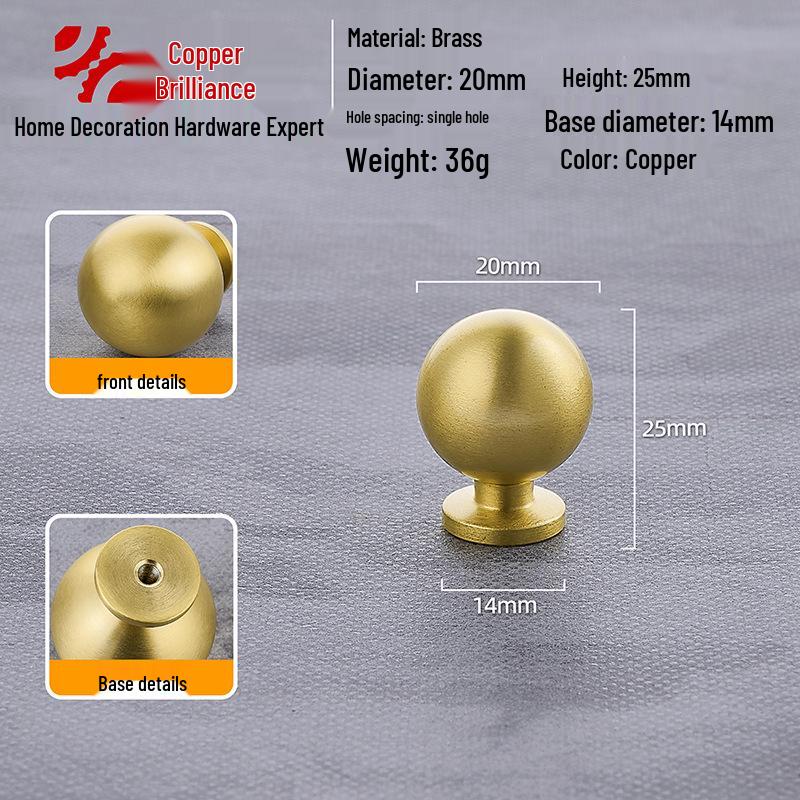 Gold Brass Round Ball Drawer Handle - Luxury French Design