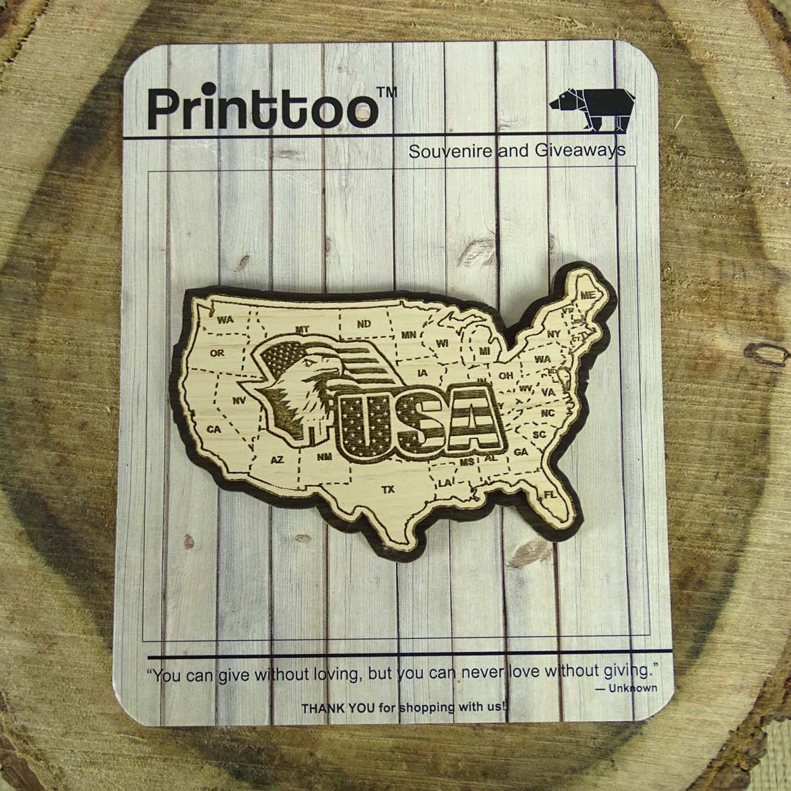 

USA Map Wood Engraved Fridge Magnet Souvenir Gift 4 x 2.5 коричневий