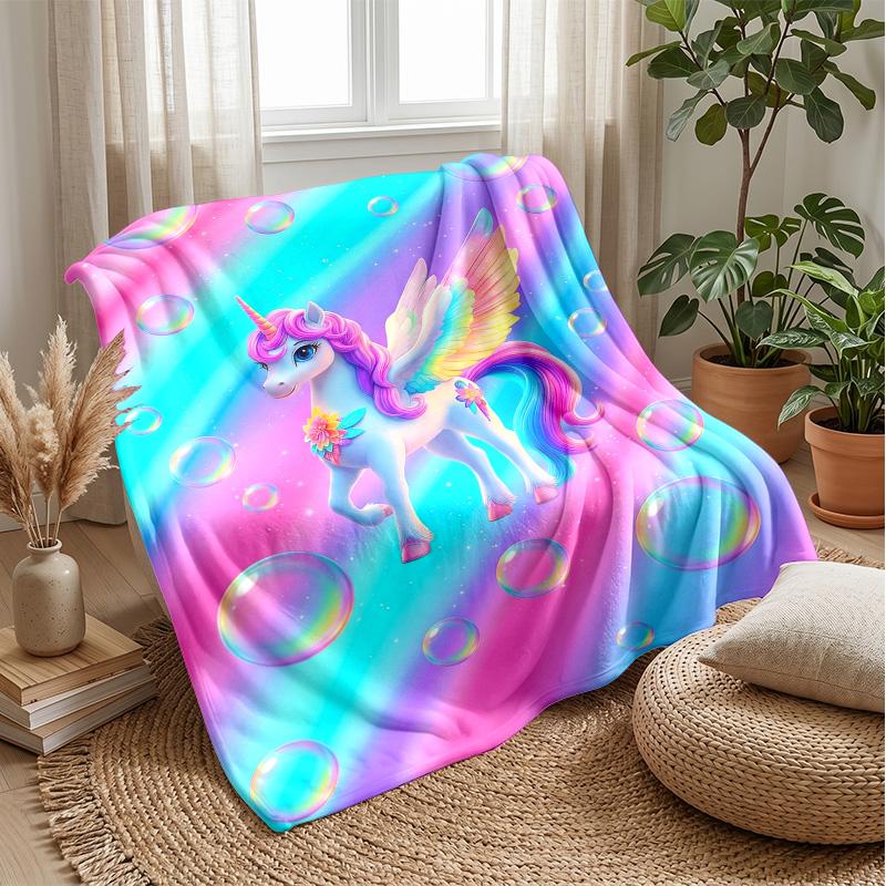 Rainbow Winged Unicorn Theme blanket Lightweight Warm Flannel Blanket Decorative Throw Blanket for Home Decoration