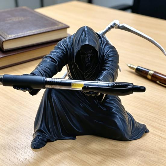 Portalápices Parca Gótica Capa Negra Esqueleto Portalápices Impreso en 3D Soporte de Bolígrafo Genial para Estudiantes Adultos Accesorio de Escritorio