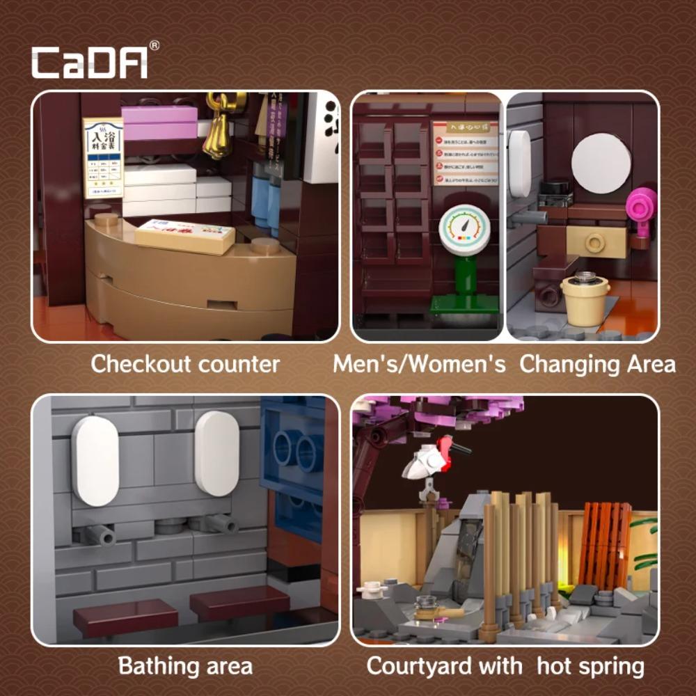 Cada Japanese Sushi HouseBricks Shop LED Japanese Steamed Bun House Building Blocks Summer Cafe Cada Toy Street View Series Set