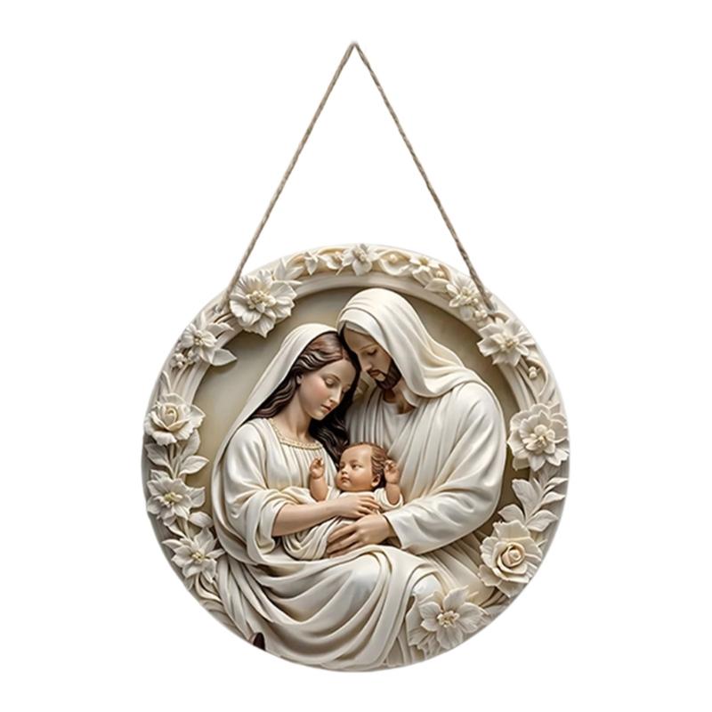 

Jesuses and Virgin Marys Wood Hanging Plaque Ornament for Enhancing Religious Atmospheres In Any Space 1