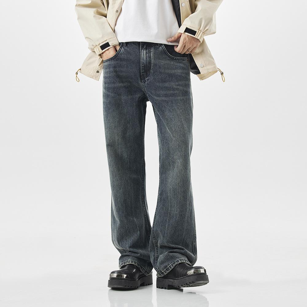 American vibe high street micro-horn blue jeans men's loose straight trousers trendy brand ruffian pants denim