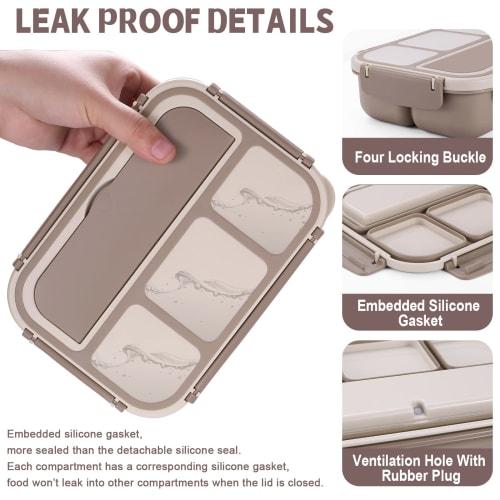 40 Oz/5 Cup Bento Box for Adults, Men and Women, 4 Compartments, Lunchable Food Containers, Sauce Jar, Muffin Liners, Microwave & Dishwasher Safe, Bro