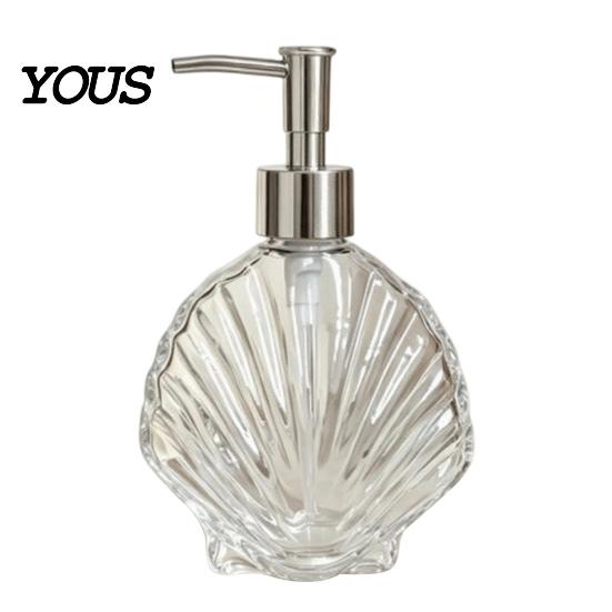 Muschel Lotion Flasche 400ML Strand Nachfüllbarer Seifenspender, Flüssiger Hand Glas Behälter Behälter, Pumpe für Badezimmer Küchenarbeitsplatte Spender