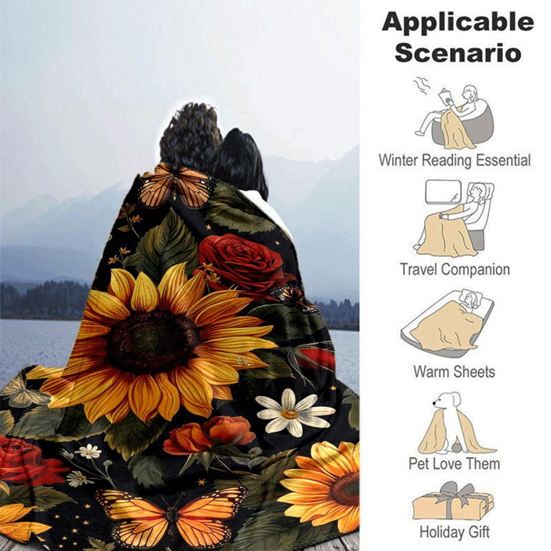 1pc Sunflower Printing Lightweight Flannel Blanket, Comfortable and Warm Blanket, for Camping Sofa Bed and Couch Office, in All Seasons
