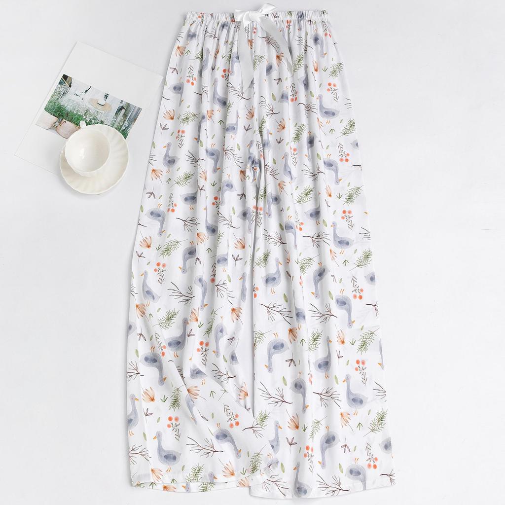 Women's Floral Cotton Silk Pajama Pants, Mosquito Repellent, Outdoor & Home Wear, Plus Size, Lightweight Summer Style.