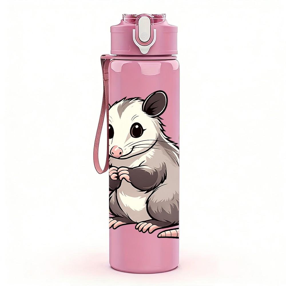 1PC Cute Mouse Forest Animal Print 750ml Color Plastic Sports Water Bottle Leakproof Flip Straw Lid Suitable for Sports Office Home Use