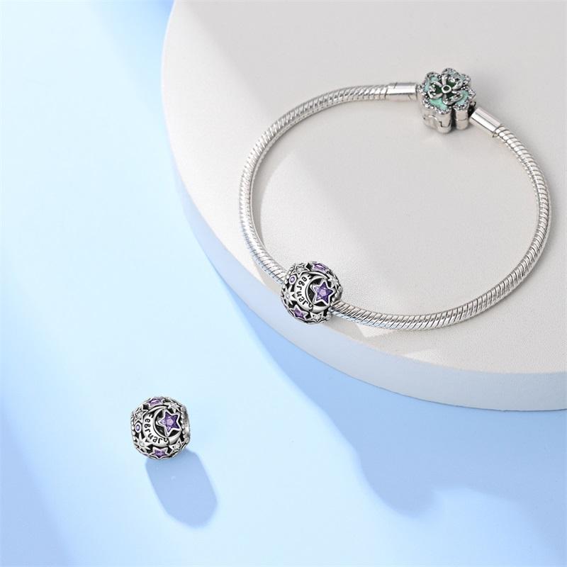 S925 Silver Birthday Month Lucky Charms Beads From January To December Fit Pan Original Bracelets DIY Gifts Jewelry