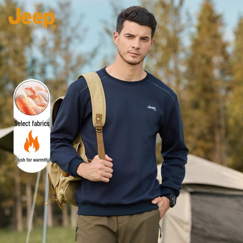 JEEP Men s Thickened Fleece-Lined Round Neck Thermal Sweatshirt 2XL