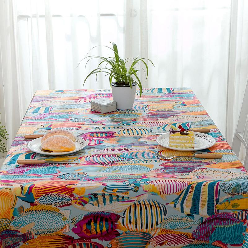 Cotton Thickened Tablecloth Cartoon Color Tropical Fish Ocean Cover Towel Active Coffee Table Tablecloth Dining Table Cloth