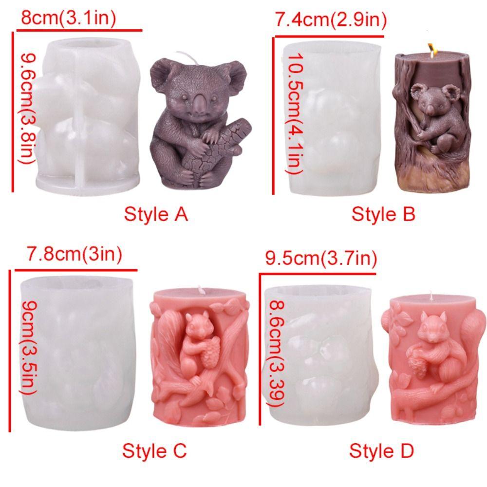 Silicone Koala Stump Candle Mold Cylinder Resin Mold Squirrel Candle Mould  Home Decor