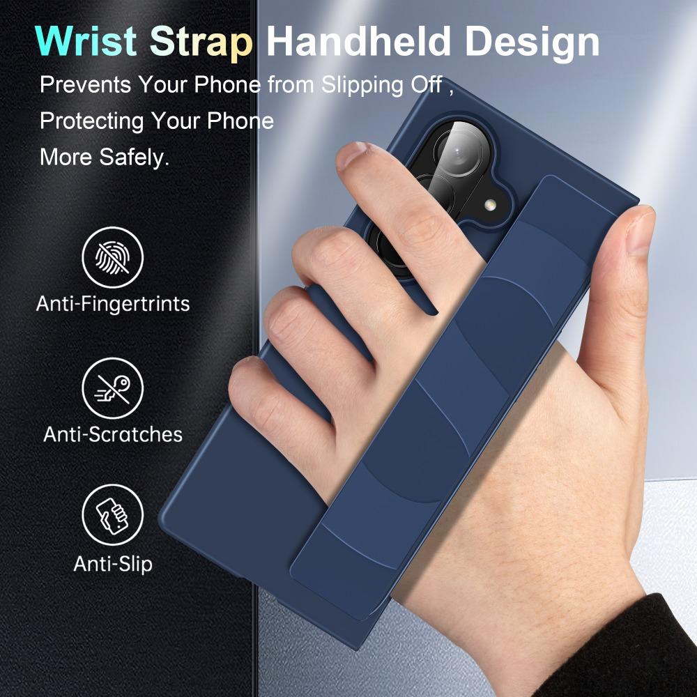 Ultra-thin Matte Silicone Wrist Strap Phone Case for Samsung Galaxy Fold 7 6 5 4 3 5G Folding Shockproof Hard Back Cover