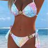 Europejskie i amerykańskie kobiety pełne metalowych ozdób pasek na szyję seksowne bikini i majtki rozcięcie plaża