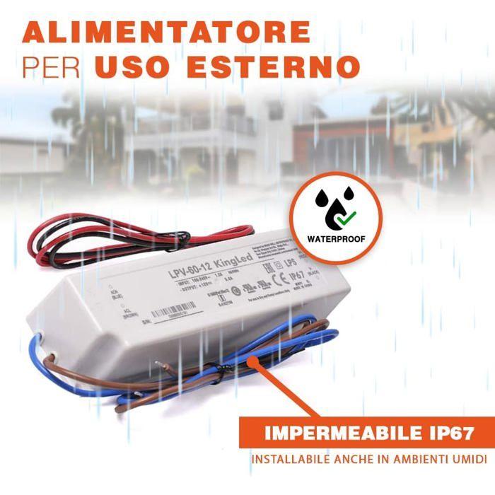 Bloc d'alimentation 12V 60W (5A) IP67 LPV-60-12 AIMOONSA – Alimentation AC/DC étanche pour LED