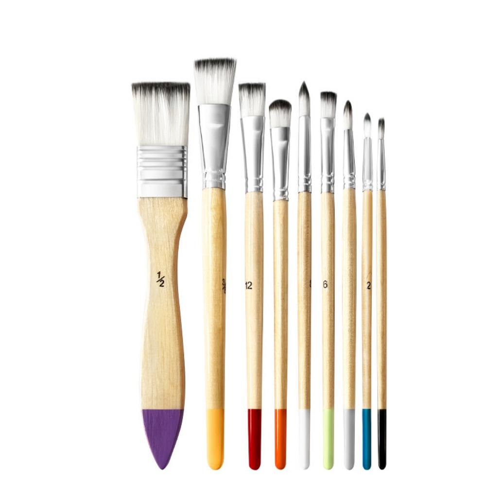 7/9Pcs Portable Painting Brushes Set Wooden Handle Watercolor Drawing Brushes Kits  Drawing Tool